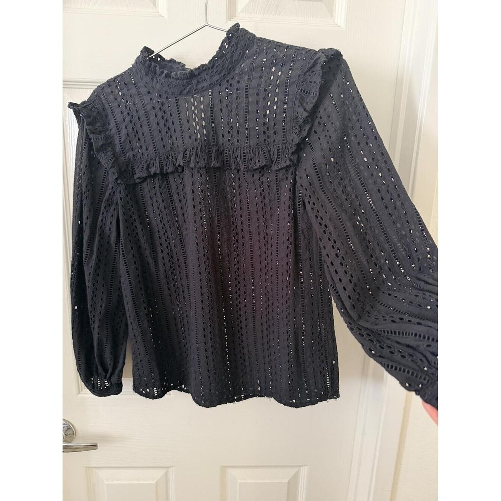 Madewell‎ Black Eyelet Ruffle Long Sleeve Blouse XXS - Picture 4 of 4